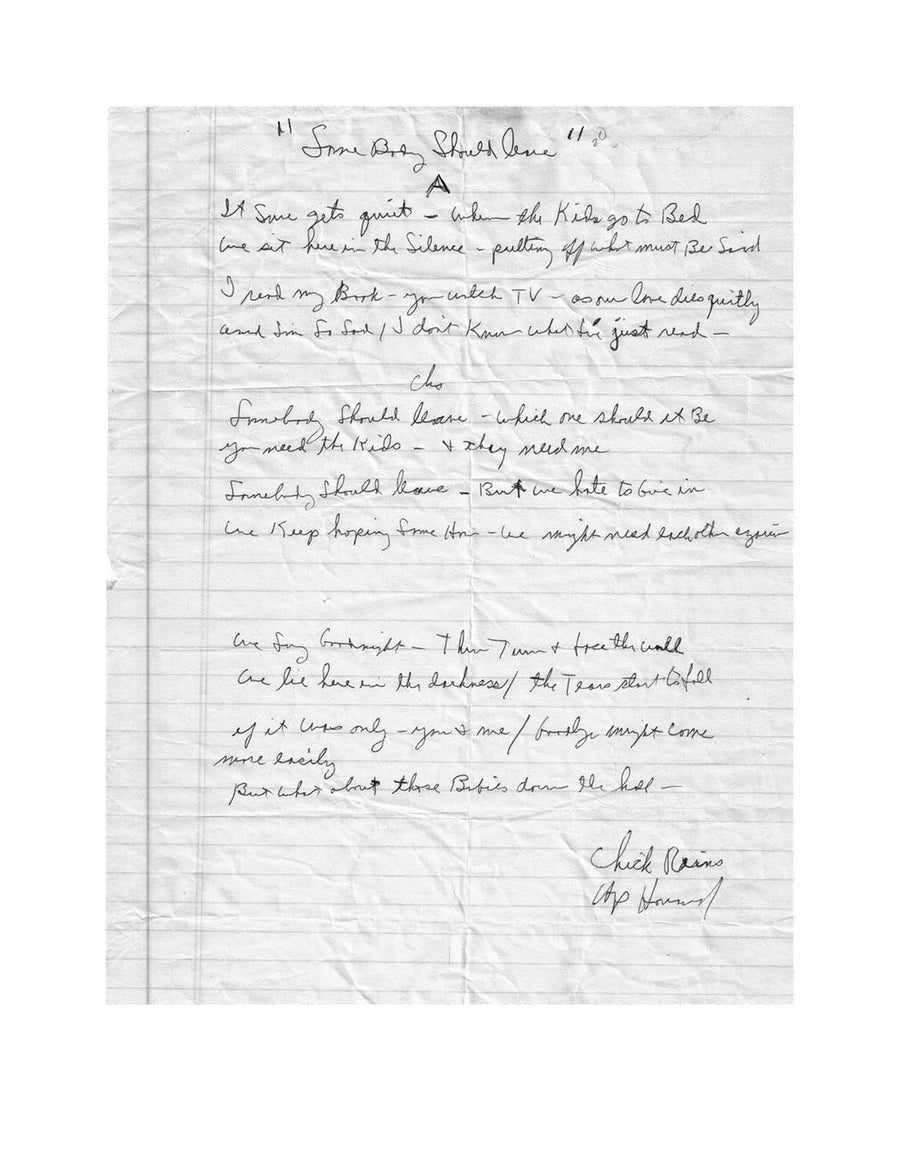 Harlan Howard's original handwritten lyric for 'Somebody Should Leave', written on yellow legal paper